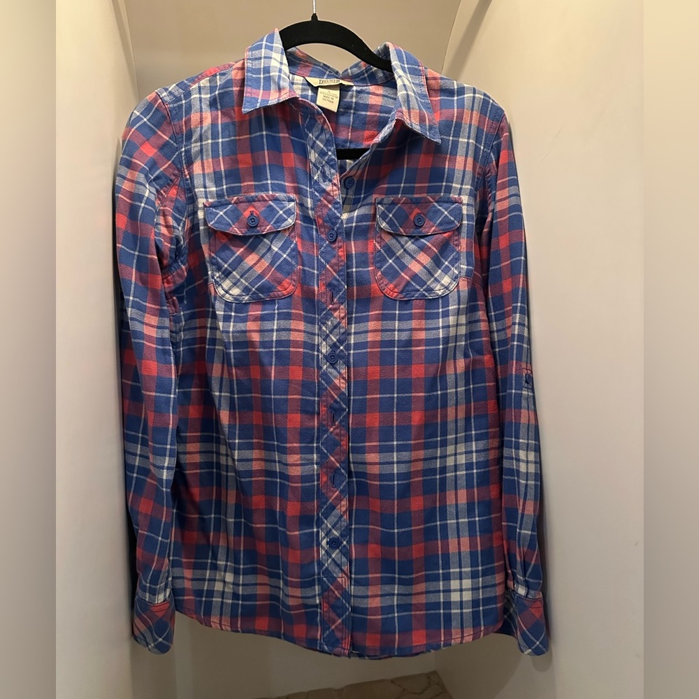 Blue and Red Plaid Button-Up Shirt